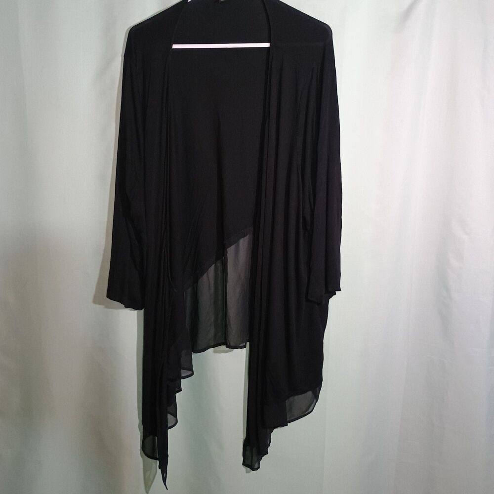 Black Sheer Cardigan Womens Open Front Asymmetrical Hem Lightweight Layering Top